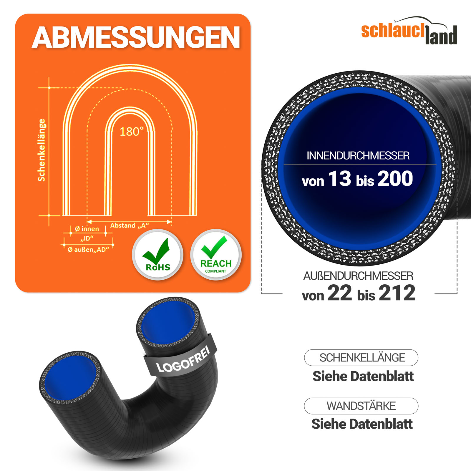 Silikonbogen 180° schwarz DN=70mm L=100mm Silikonbogen 180° schwarz DN=70mm L=100mm
