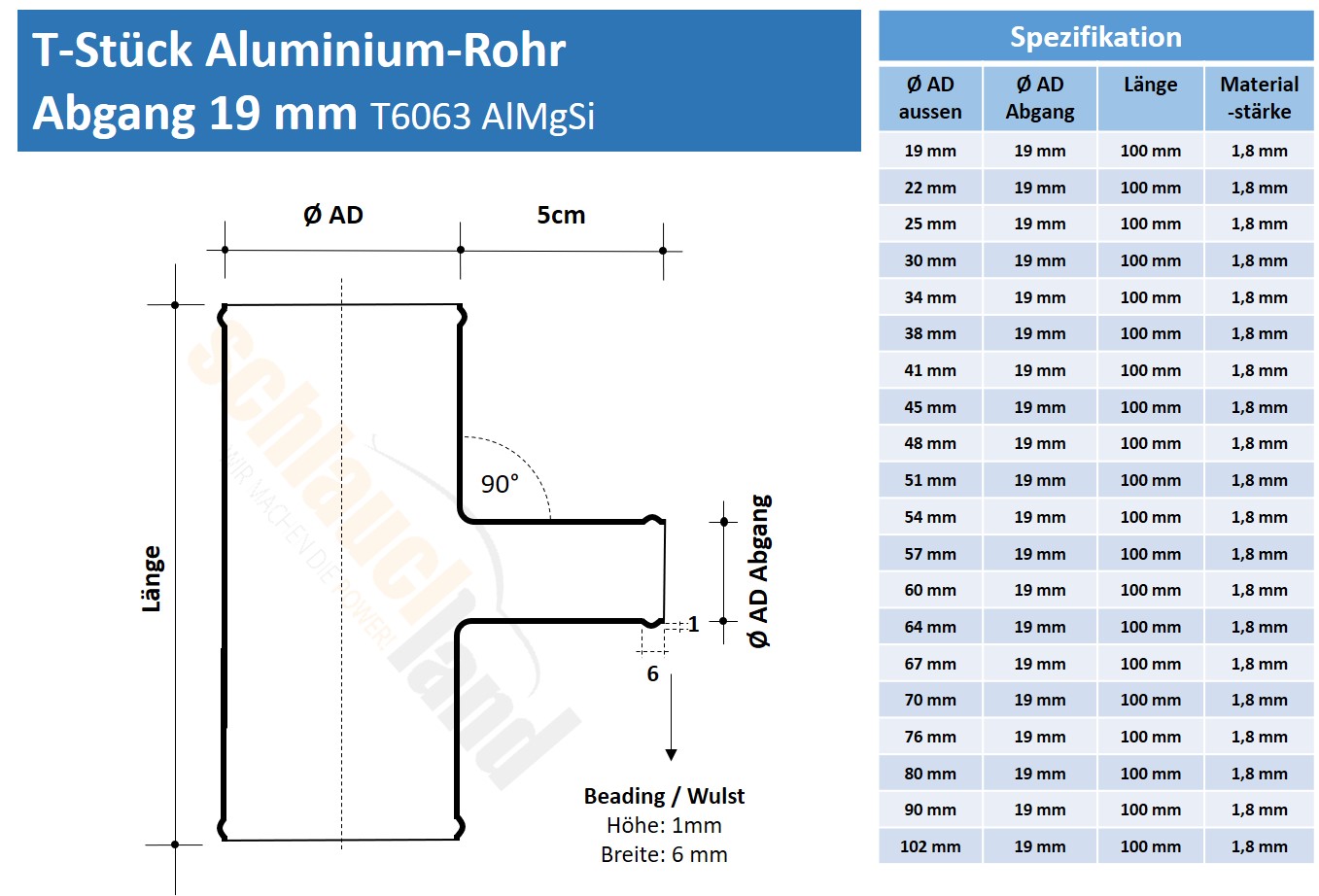 Aluminium Rohr 90° 70mm Ø